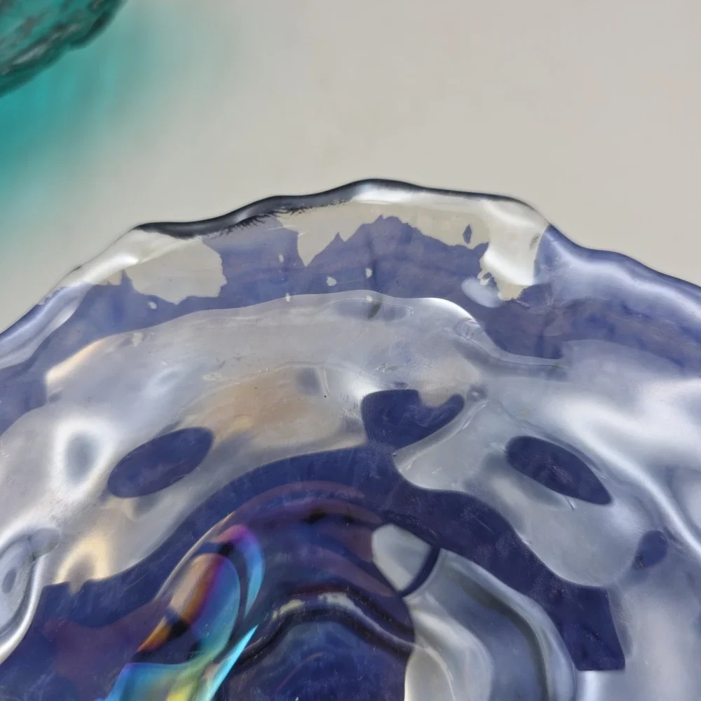 (2) AKCAM‎ Iridescent Oyster Shell Decorative Dish Plate Blue And Purple READ